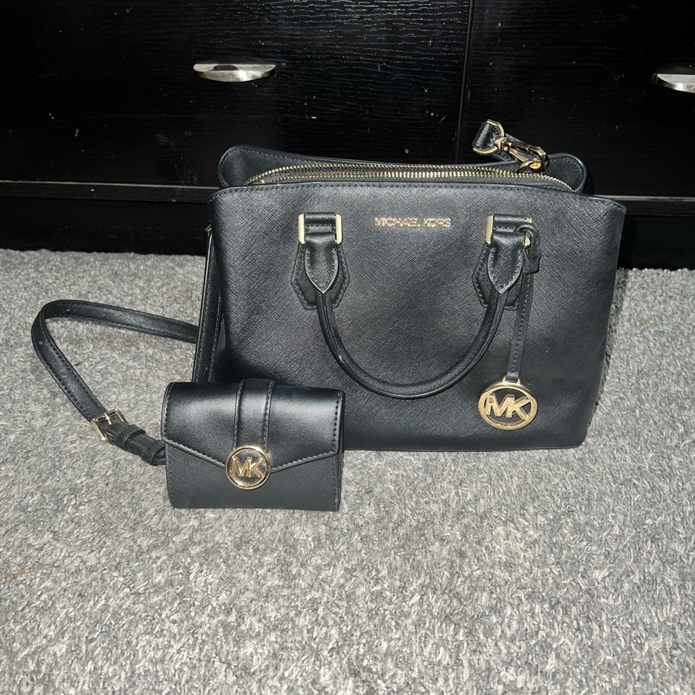 Michael Kors Black Satchel with Gold Hardware and wallet